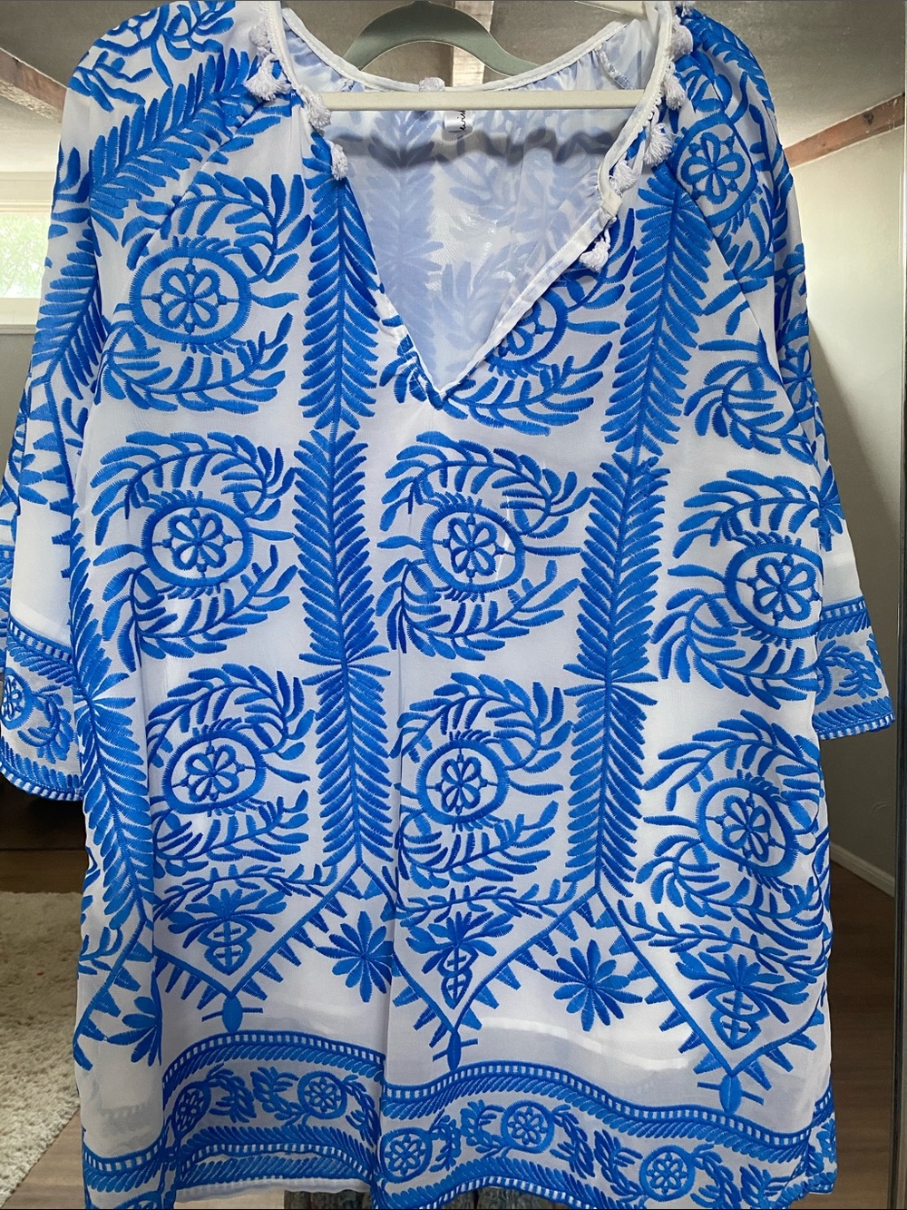 Chicwish White Tunic with Bright Blue Embroidery